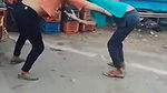 Nude girl nd guy fight in public