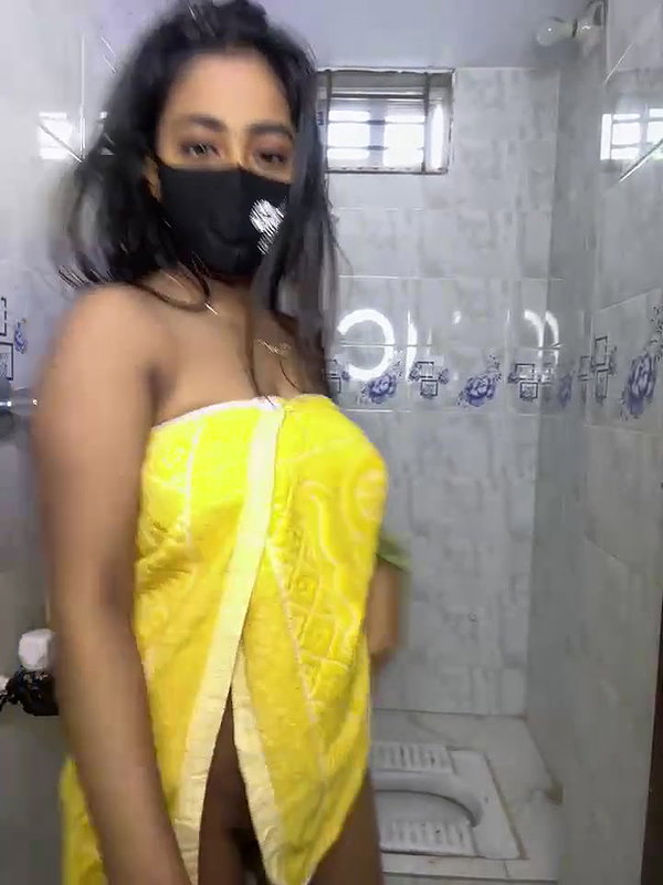Monababy Boobs Show and towel Dancing in Bathroom