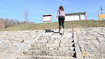 Antonia Sainz pisses down stone steps