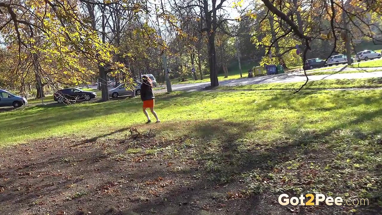 Antonia Sainz rushes to a bench to piss outside