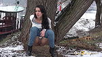 Black haired babe relieves her piss desperation