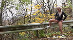 Blonde babe pisses while standing up