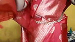 Beautiful Red Saree girl giving Blowjob
