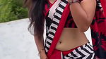 Homely beautiful girl awesome hip navel seducing in saree