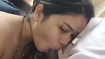 cute girlfriend hot blowjob to boyfriend with smile