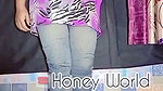 wearing violet top and jeggings