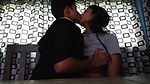 teen couple kissing and boob pressing