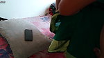 Telugu aunty in green saree with Huge Boobs on bed and fucks neighbor while watching porn on mobile – Huge cumshot