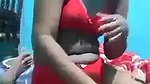 young girl blowing