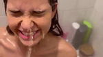cute girl bath her lover piss on her face