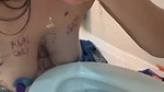 beautiful girl boobs paint drink toilet water