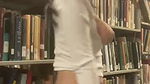 beautiful girl pussy fingering in library