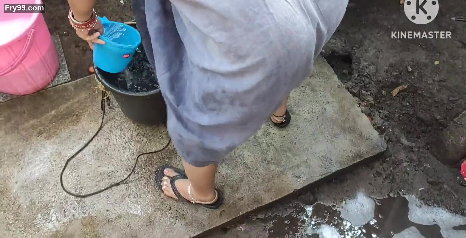 Indian bathing outside with hot boobs