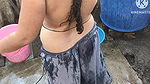 Indian bathing outside with hot boobs