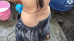 Indian bathing outside with hot boobs