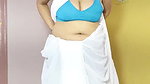 White saree aunty cleavage