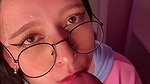 White specs girl taking cum on her face in mouth