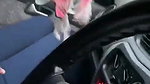 GF boob press and nipple roll in car by boyfriend