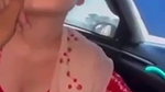 wife boobs press in car