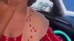 wife boobs press in car