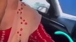 wife boobs press in car