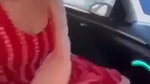 wife boobs press in car