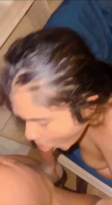 Beautiful girl giving sloppy blowjob