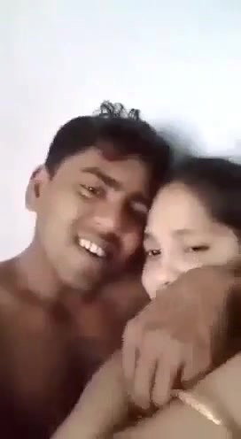 Indian newly married wife boob press romance