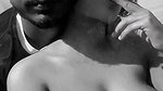 girlfriend smoking cigarette with boob press