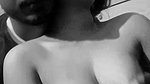 girlfriend smoking cigarette with boob press