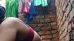 village Bhabhi bathing nude in open backyard