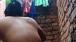 village Bhabhi bathing nude in open backyard