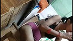 skinny Indian wife giving blowjob in bra panty
