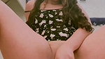 Girl fingering with her hairbrush