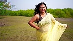 Rusha Showing Armpits & Navel and Bouncing Boobs in Yellow Chiffon Saree Shoot