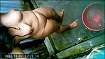 girl bathing in outdoor bathroom