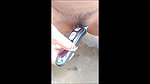 girl trimming her pussy hair and bathing