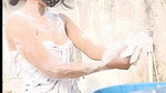 masked girl bathing outdoor and fingerring