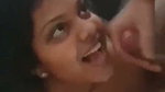 Chubby whore taking cumshot from two guys