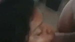Chubby whore taking cumshot from two guys