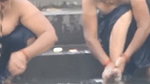 Both sisters outdoor bathing enjoying