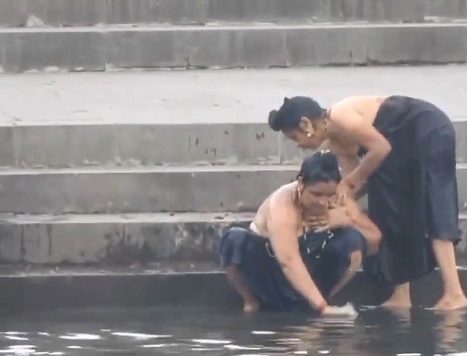 Both sisters outdoor bathing enjoying