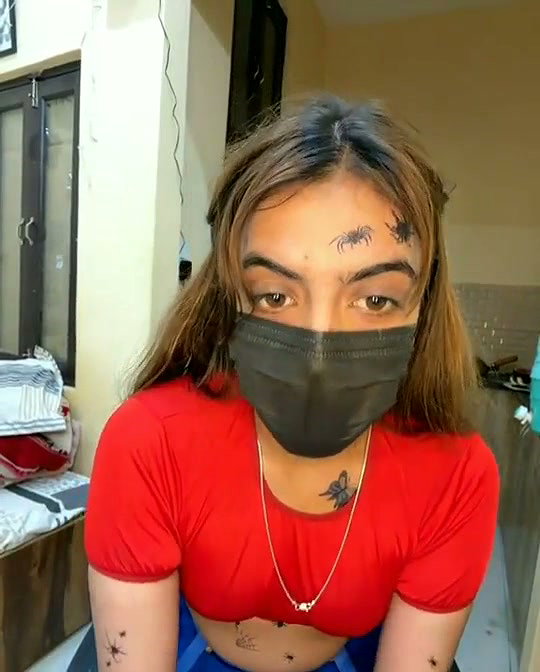 Hot girl showing her spider boobs