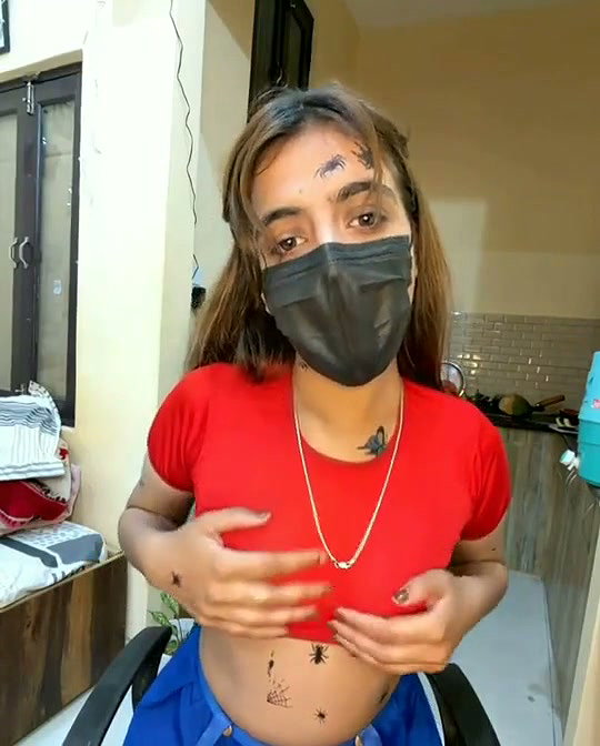 Hot girl showing her spider boobs