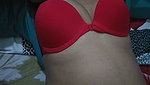Aunty take out red bra show her juices boobs