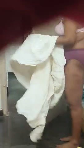 Aunty wearing cloth after bath