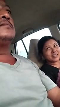 Mature aunty sucking dick on runing car