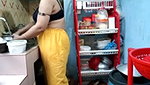 Hot girl working on kitchen and show her huge boobs