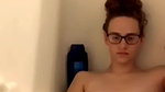 Nerdy girl shave and play on skype