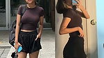 Sexy  slim girl showing her sweet boobs